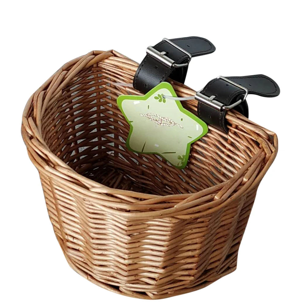 Wicker Bike Basket Cargo Bag Children Bicycle Front Handlebar Mount