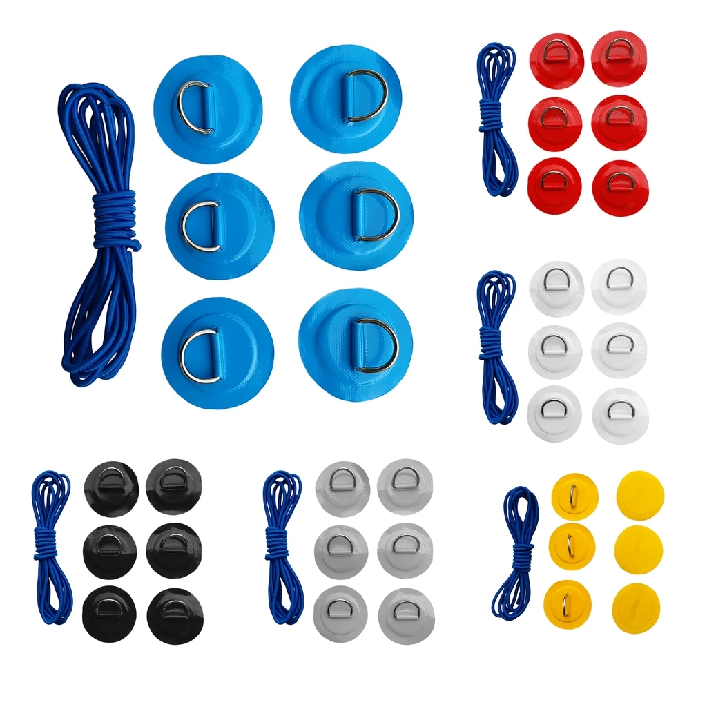 6 Pieces Kayak Boat D-Ring Patch/Pad & 5mm 5m Elastic Shock Cord Rope for PVC Inflatable Boat Kayak Raft Dinghy