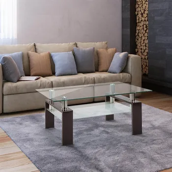 

Rectangle Tempered Glass Living Room Modern Home Coffee Table Creative Tea Two Layers Table Nordic Home Furniture