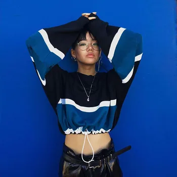 

2019 New Fashion Autumn Winter Long Sleeve Round Neck Color Vestments Women Sweatshirt Harajuku Oversized Sexy Crop Top