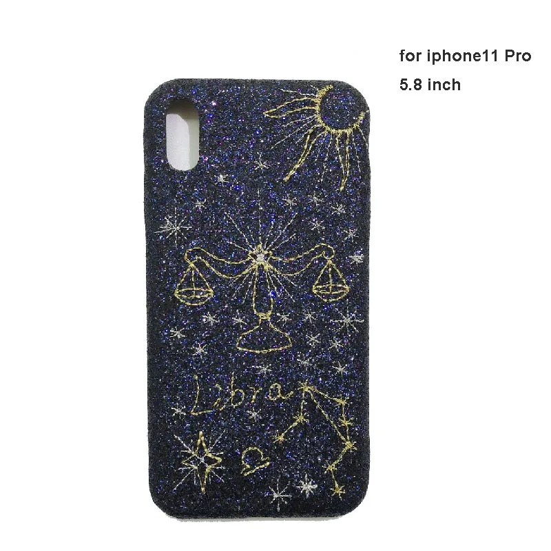 H Чехол для iphone11Pro Max, ручная работа, блестящий, Зодиак, чехлы для мобильных телефонов, блестящая пудра, золотая вышивка, чехол для Iphone - Цвет: H