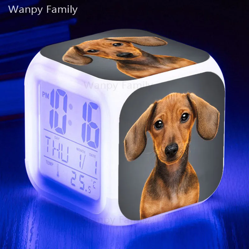 Милые часы с будильником для маленькой собаки, 7 цветов, светящийся светодиодный цифровой будильник, детская комната, многофункциональные часы с большим экраном, сенсорные будильники Sensin