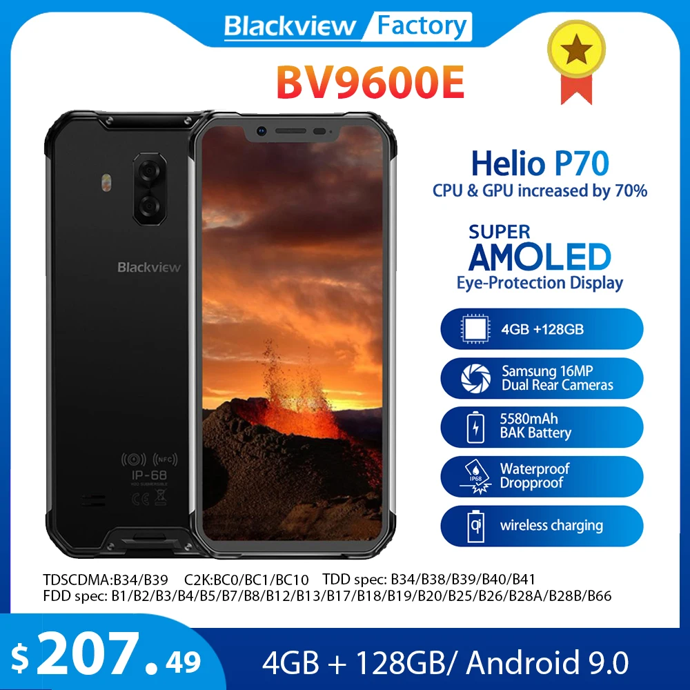 Смартфон Blackview BV9600E защищенный 4 + 128 ГБ IP68 6 21 дюйма 16 МП Android 9 0|Смартфоны| |