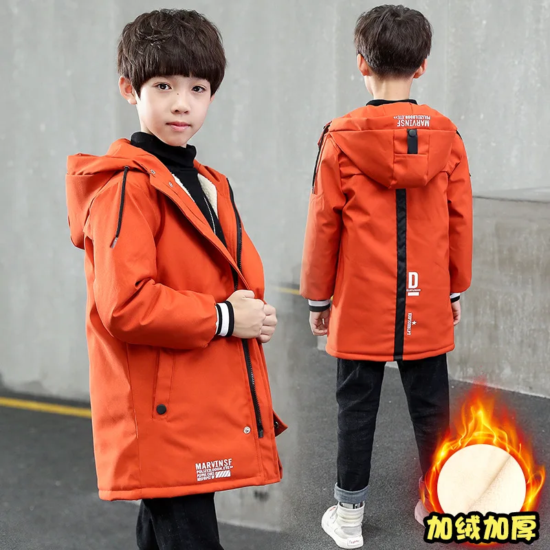 Boys' Wind Coat Spring And Autumn New Style Korean-style Big Boy Casual Children Mid-length Winter Brushed And Thick Tops