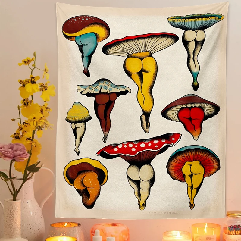Tapestry Decorations Botanical Cactus Tapestry Wall Hanging Sexy mushrooms girl Chart Hippie Bohemian Tapestries Psychedelic Witchcraft Home Decor