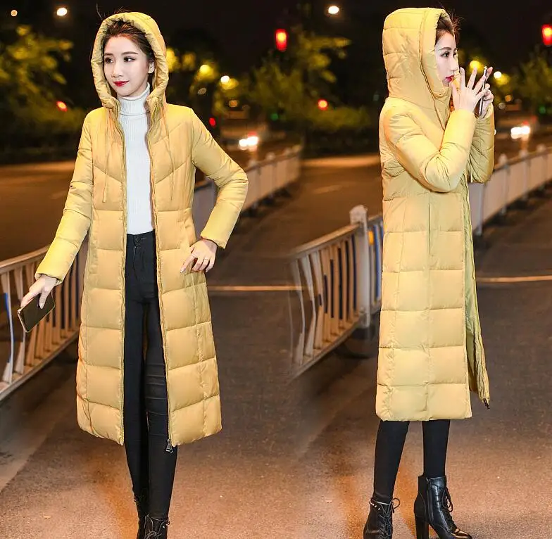 Casacos feminino зимняя куртка женская длинная парка Женская мода 6XL manteau femme hiver хлопковое пальто Женская куртка с капюшоном Тонкая - Цвет: Цвет: желтый