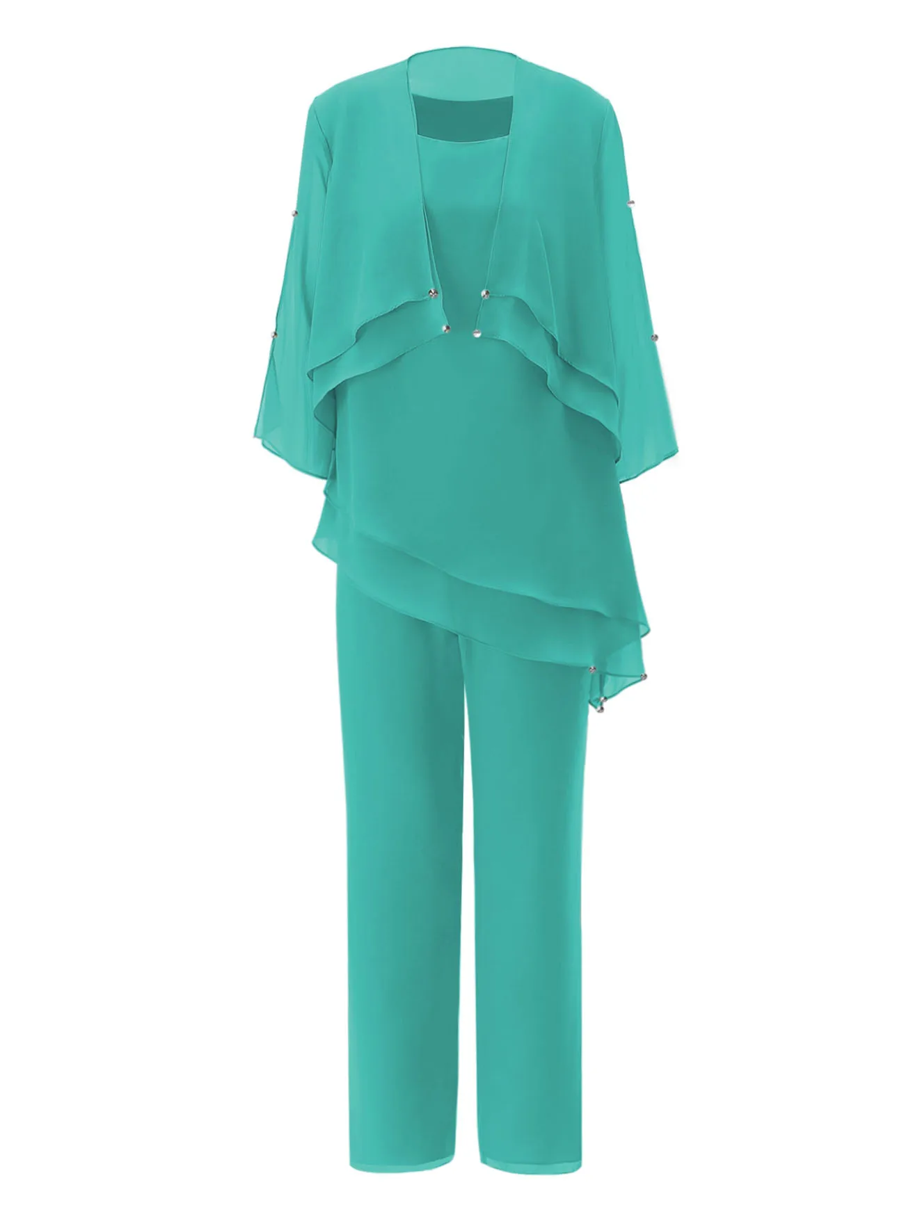 Turquoise SOLOVEDRESS темно-синего цвета, женское асимметричное шифоновое платье брюки для матери невесты, костюмы, наряд с шортами, куртка из 3 предметов, SL-M11 - Цвет: Turquoise