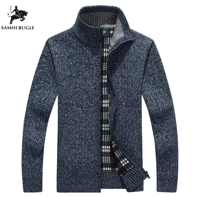 Mens Sweaters for 2019 Cashmere Thick Sweater Men Fashion Sweater Solid Color Stand Collar Zipper Cardigan Men
