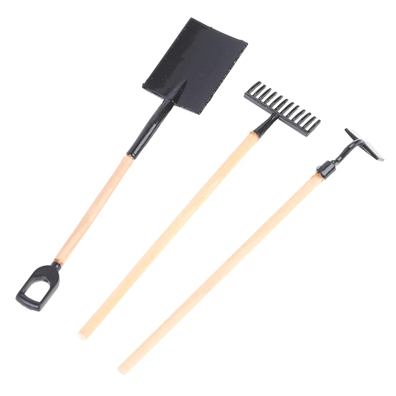 

1/3Pcs 1:12 Scale Dollhouse Miniature Shovel Hoe And Pitchfork Farming Tools Fairy Garden Accessories Furniture Toys