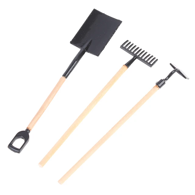 1/3Pcs 1:12 Scale Dollhouse Miniature Shovel Hoe And Pitchfork Farming Tools Fairy Garden Accessories Furniture Toys 1