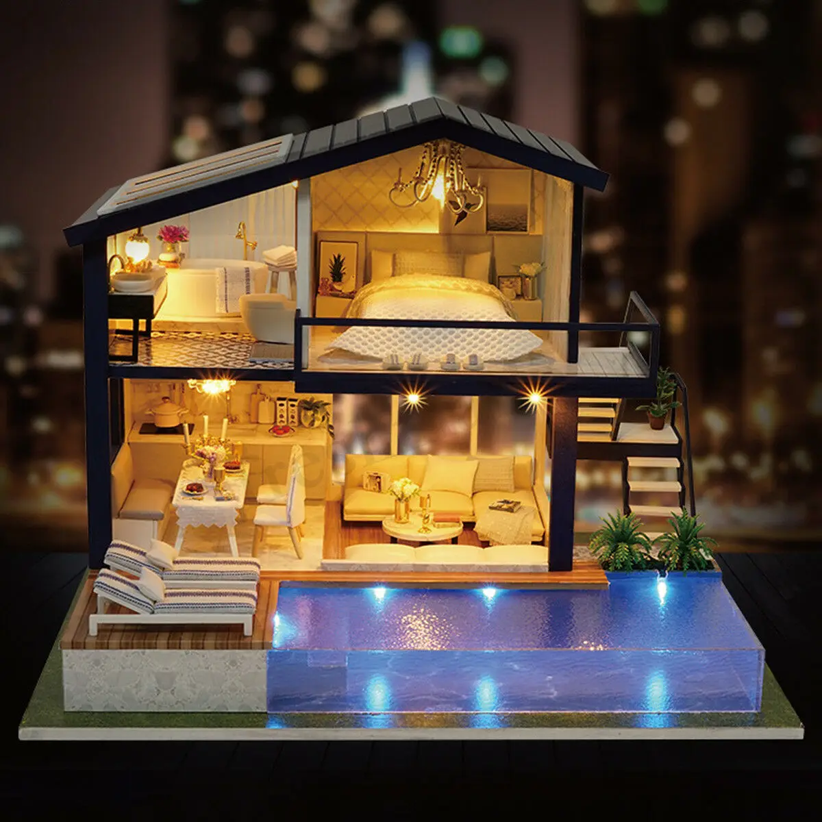 

Doll House Miniature Toy DIY Dollhouse With Furnitures Wooden House Toy For Children Birthday Gift LED Loft Apartments Dollhouse