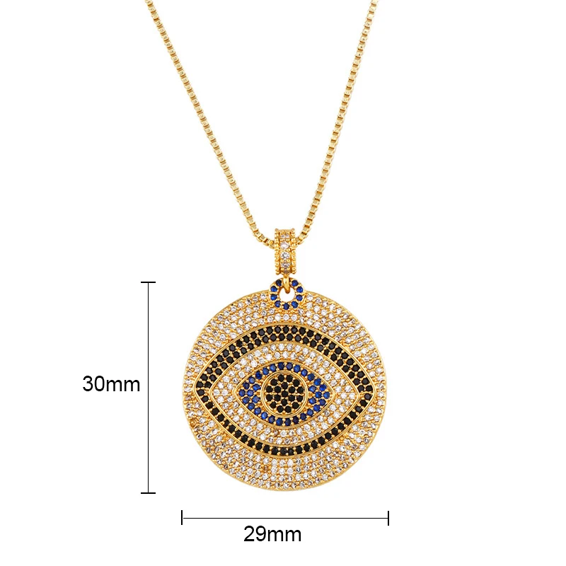 Lucky Eye красочный Циркон ожерелье от сглаза медные, золотистого цвета Длинная цепочка круглая подвеска ожерелье ювелирные изделия для женщин LE233