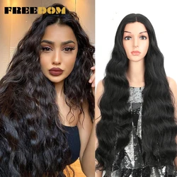 FREEDOM Synthetic Lace Wigs For Black Women 28 Inch Deep Wave Hair Wig Natural Hairline Ombre Green Long Wavy Cosplay Wig