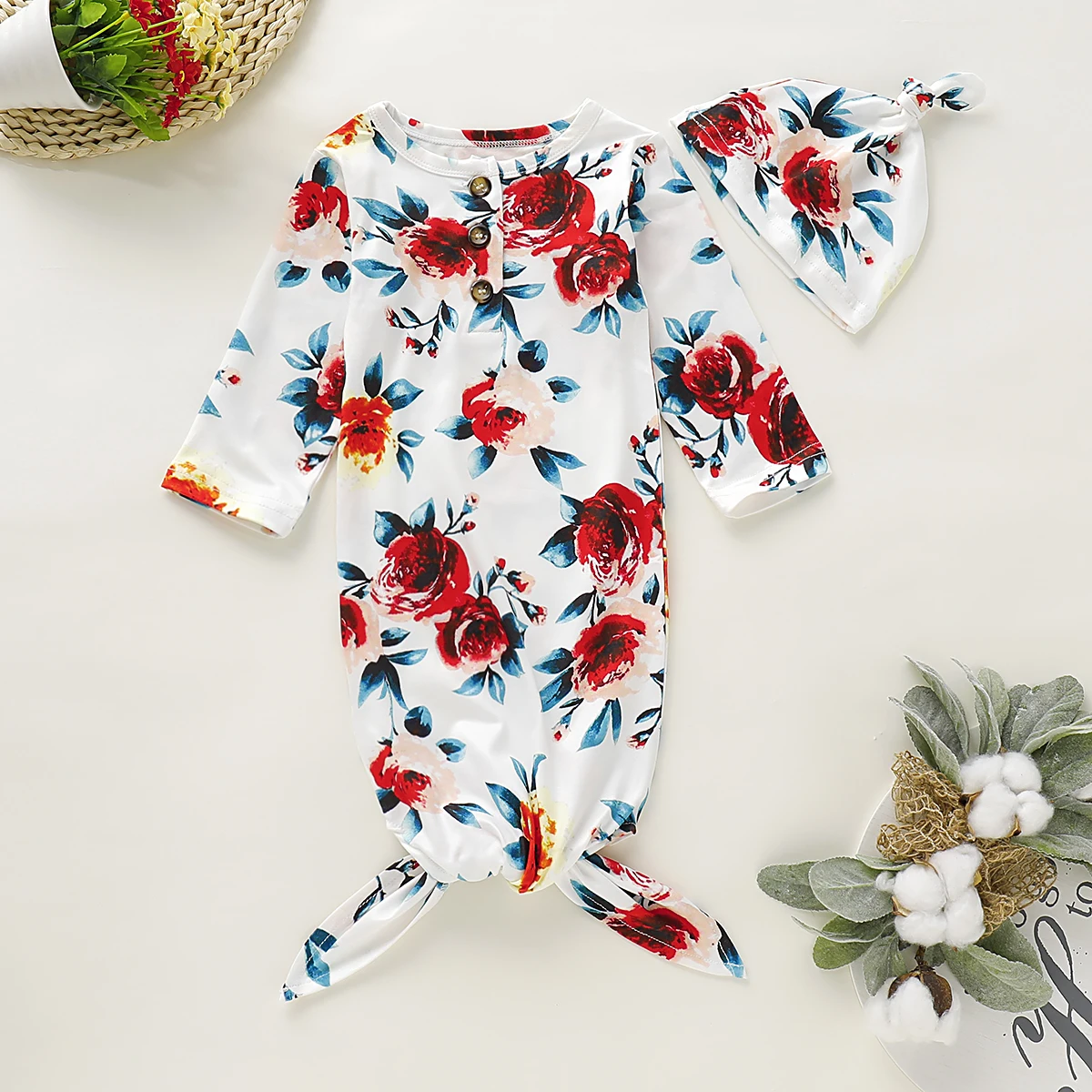 Модная Милая пеленка с цветами для маленьких девочек, одеяло с длинными рукавами+ шапочка - Цвет: L