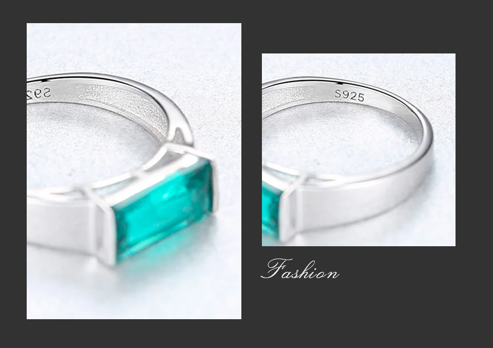 AGLOVER Hot Sale 925 Sterling Silver Ring Green AAA Zircon Rectangular Ring Man Woman Party Wedding Fashion Birthday Gift