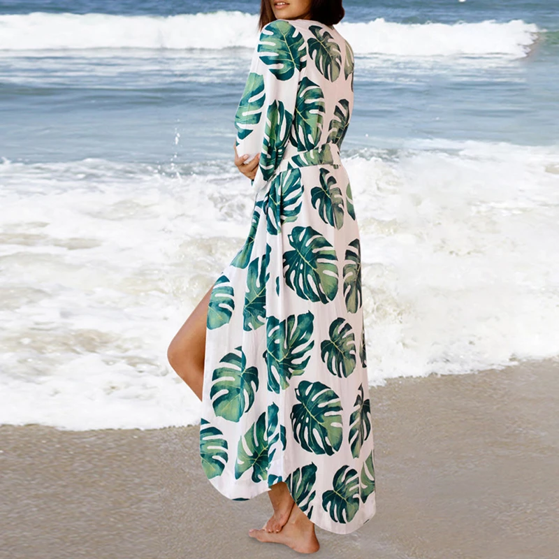 Bikinx Kaftan saida de пляжное платье в полоску с закрытой крышкой sarong кардиган женский сексуальный принт халат de plage Летняя Пляжная накидка - Цвет: X19DR2119