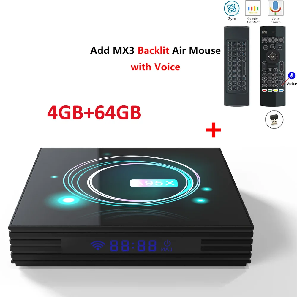 A95X F3 тонкий Android Tv Box Amlogic S905X3 четырехъядерный Cortex-A55 4GB 32GB LAN100M 2,4G/5G wifi SetTop Box 4k HD1080P медиаплеер - Цвет: 4GB64GB add mx3l mic