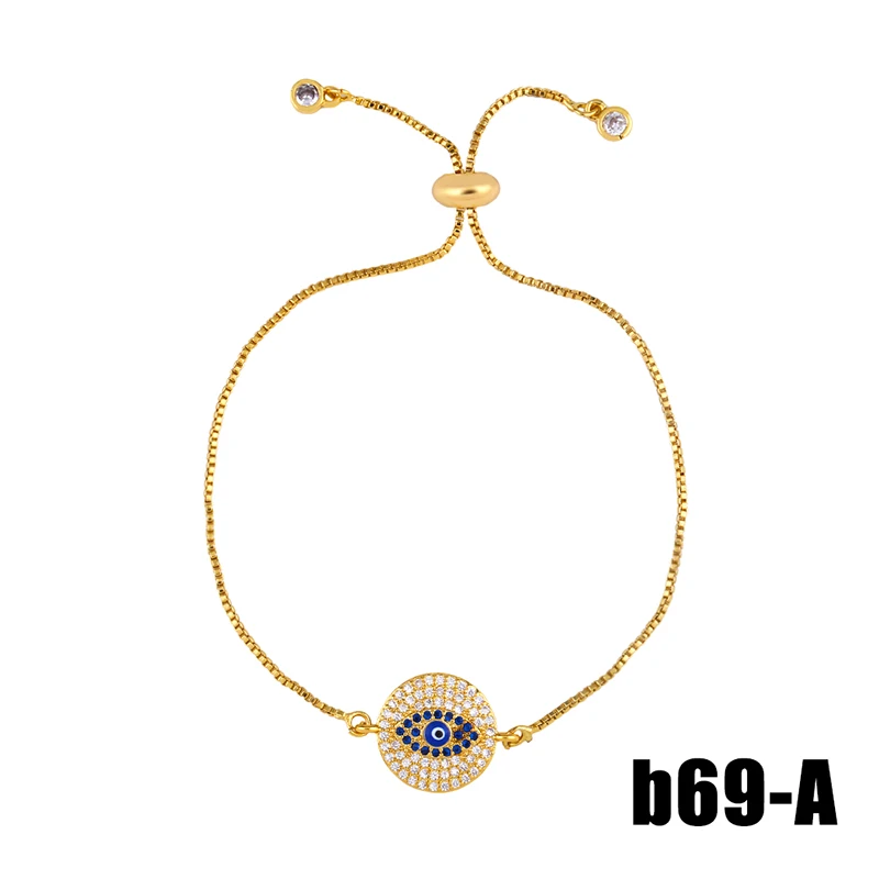 OCESRIO Rainbow Blue Evil Eye Gold Charm Bracelets Jewelry Turkish Eye Colorful Cubic Zirconia Beach Pulsera arcoiris brt-b77