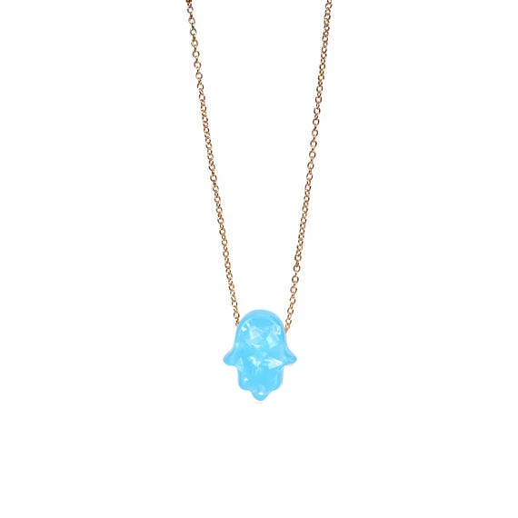 Модное ожерелье хамса с белым голубым опалом звеньевая цепь кулон синтетической