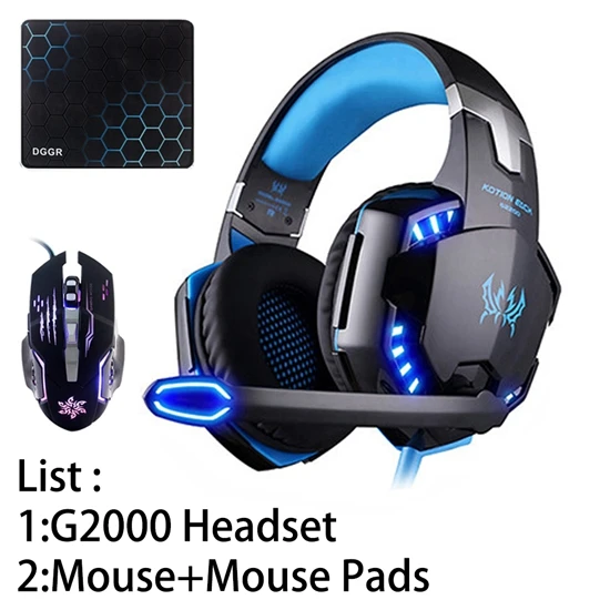 Mouse G2000 BLUE KOTION EACH G2000 бас наушники для компьютерный наушник с микрофоном игровая гарнитура или мыши коврики для мыши стерео гарнитура светодиодный свет подарок - Цвет: Mouse G2000 BLUE