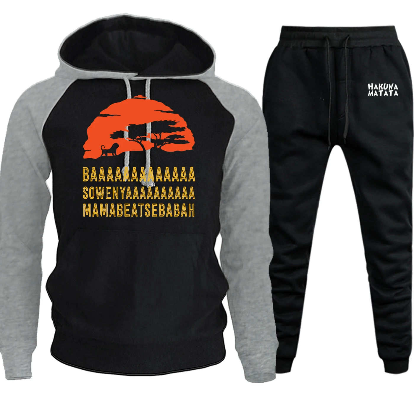 Autumn New 2019 Streetwear Mens Hoodie Raglan The Lion King Cartoon Print Suit Male Casual Pullover 2