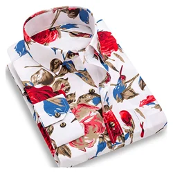 2022new masculino impresso floral manga longa camisa casual macio fino primavera verão padrão caber camisa de vestido de negócios sociais