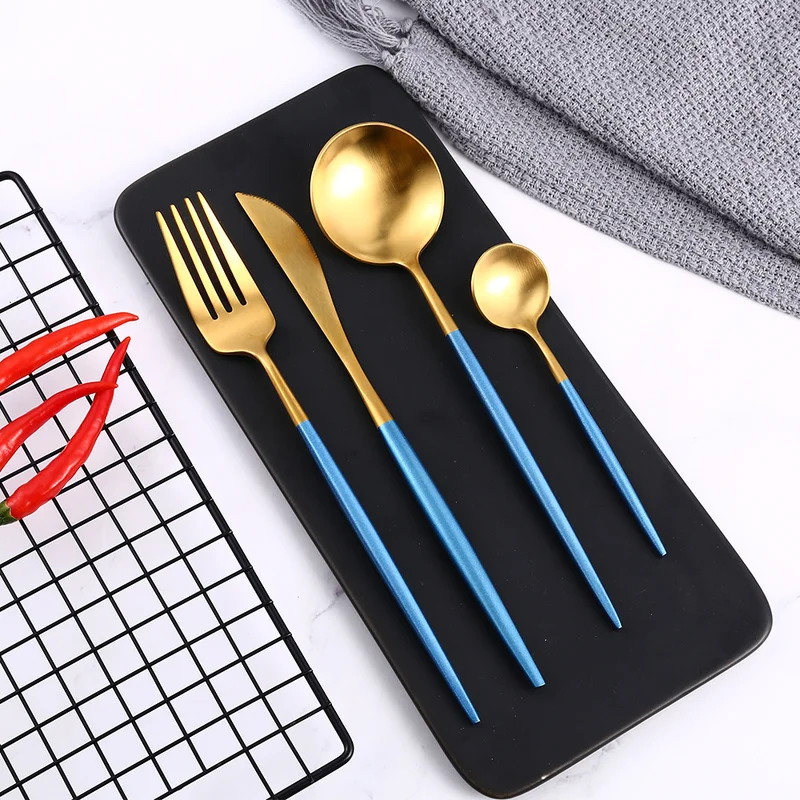 Набор столовых приборов для дома из голубого золота 4 шт./компл. нержавеющая сталь