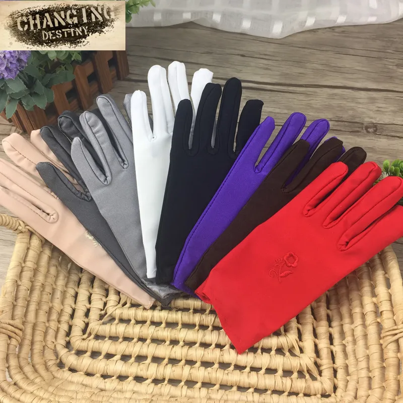 Весенне летние женские перчатки сплошной цвет вышитый варежки Девушки высокая