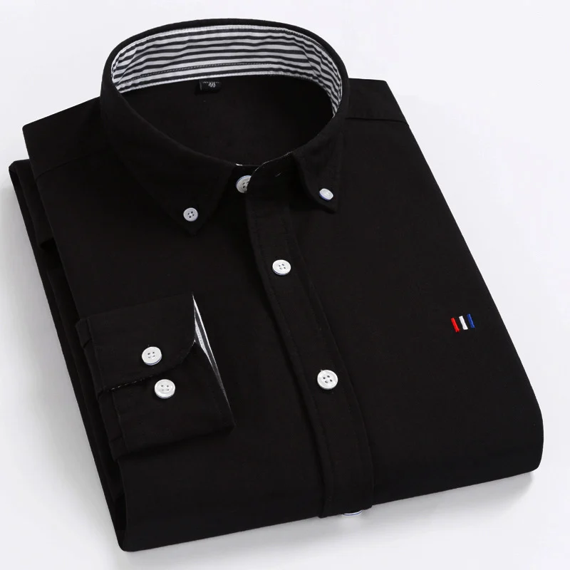 Мужская Повседневная рубашка BOLUBAO, модные однотонные рубашки с отложным воротником и длинными рукавами, хлопковые мужские рубашки в клетку, одежда - Цвет: Black