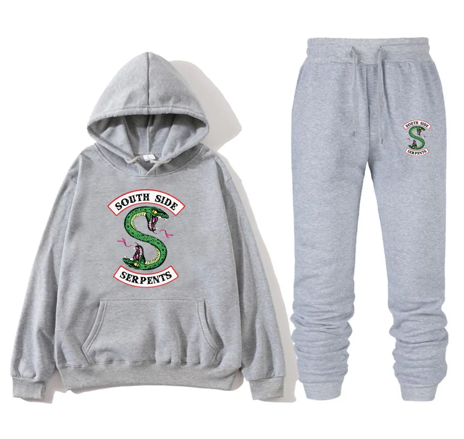 gray Толстовки Штаны Спортивный Костюм Уличная "South Side serpents" флисовый свитер с капюшоном Для мужчин Для женщин и детей постарше мягкие тренировочные Штаны костюм - Цвет: gray