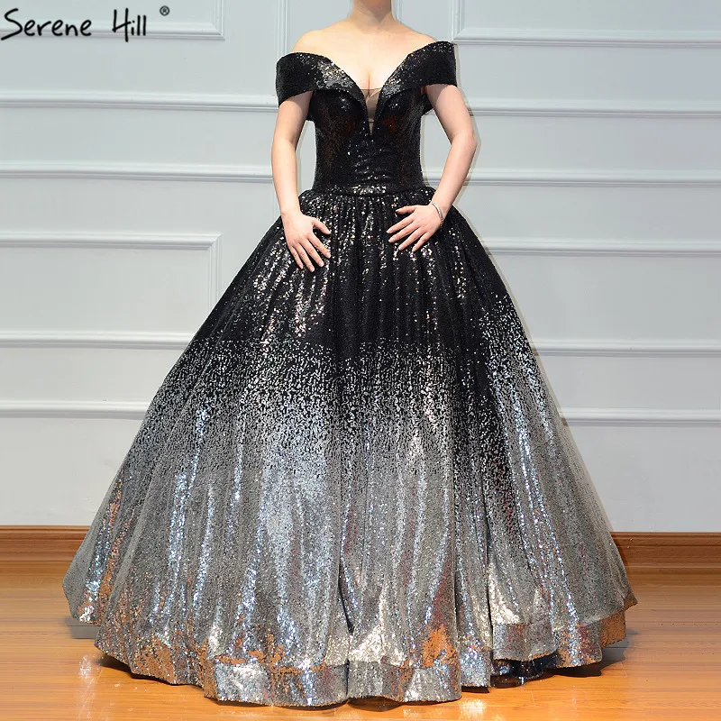 Off Shoulder Sexy Wedding Dress Contrast Gardient Color 2019 Luxury Sequins Sparkling High-end Brial Gowns Serene Hill C66536 | Свадьбы и