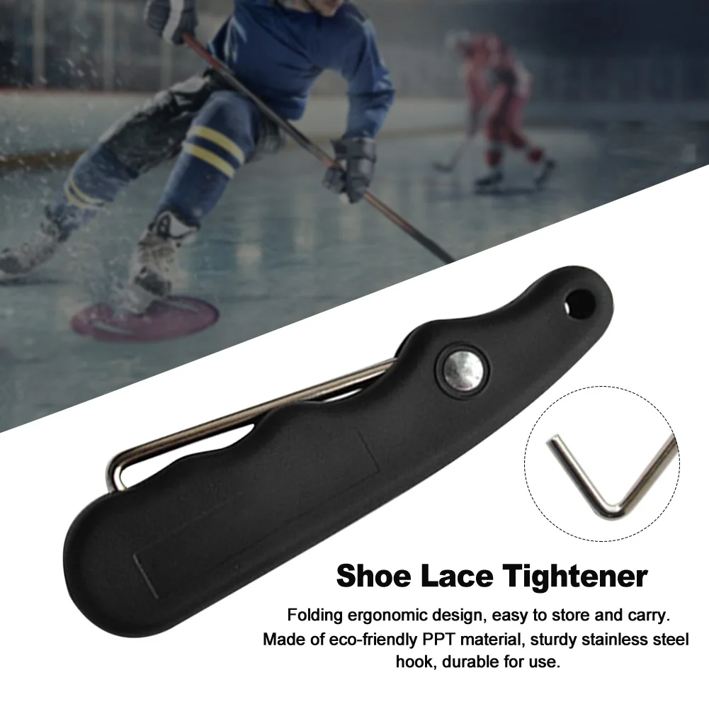 With Extended Hook Folding Portable Black Durable Practical Ice Hockey Skate Lace Tightener Ergonomic For Figure Roller Sports