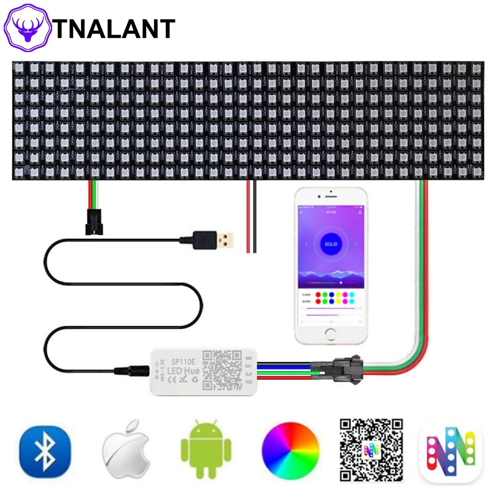 LED Module WS2812B LED Panel Matrix Screen Individually Addressable 8*8 16*16 8*32 Pixels Light SP110E Bluetooth Controller