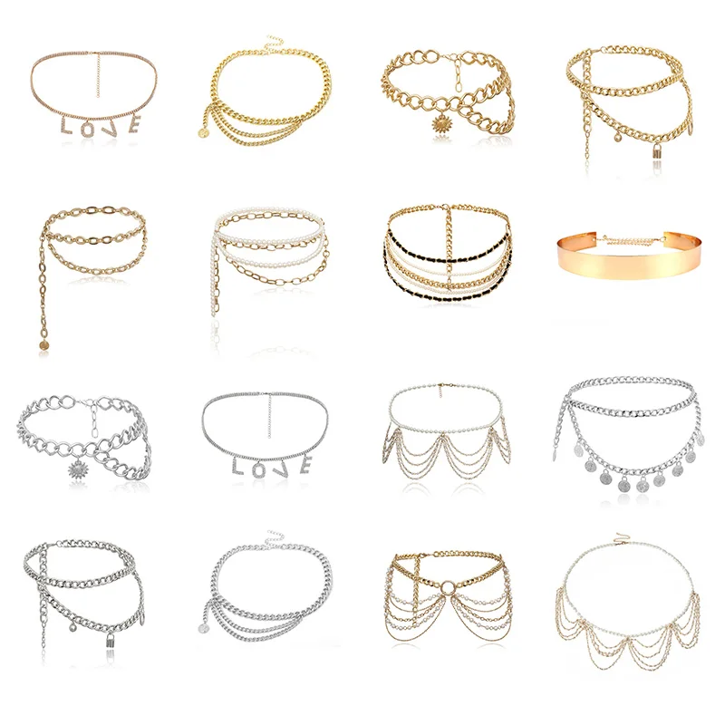BLA Women Luxury Waist Chain Gold Silver Metal Pearl Chain Belt Ladies Retro Tassel Adjustable Jewelry Designer Chain Belts 2020