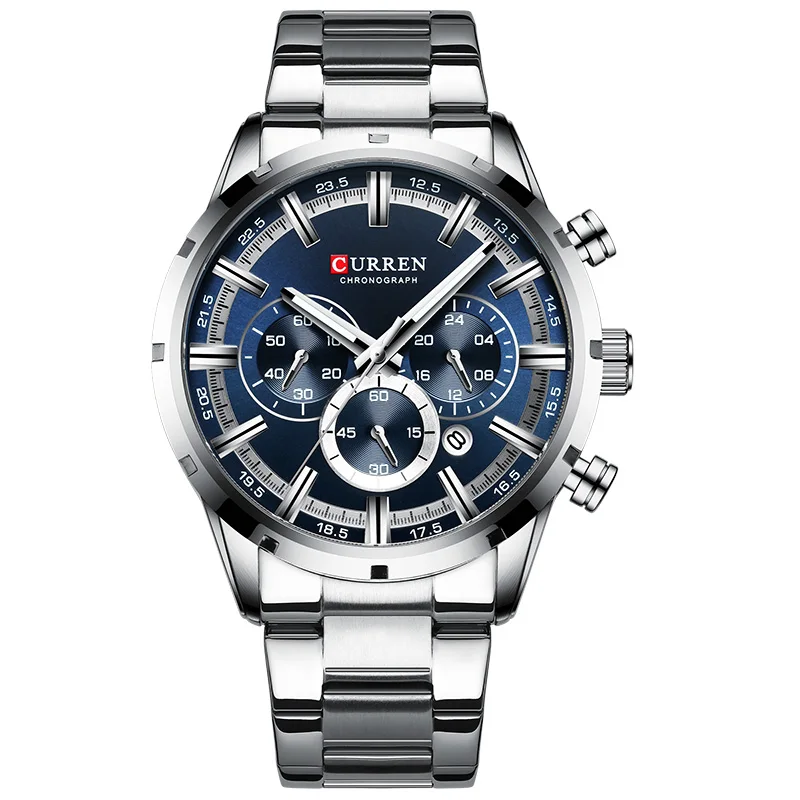 silver blue Топ бренд Роскошные мужские часы CURREN Модные кварцевые мужские часы водонепроницаемые повседневные наручные часы Мужские часы Relogio Masculino - Цвет: silver blue