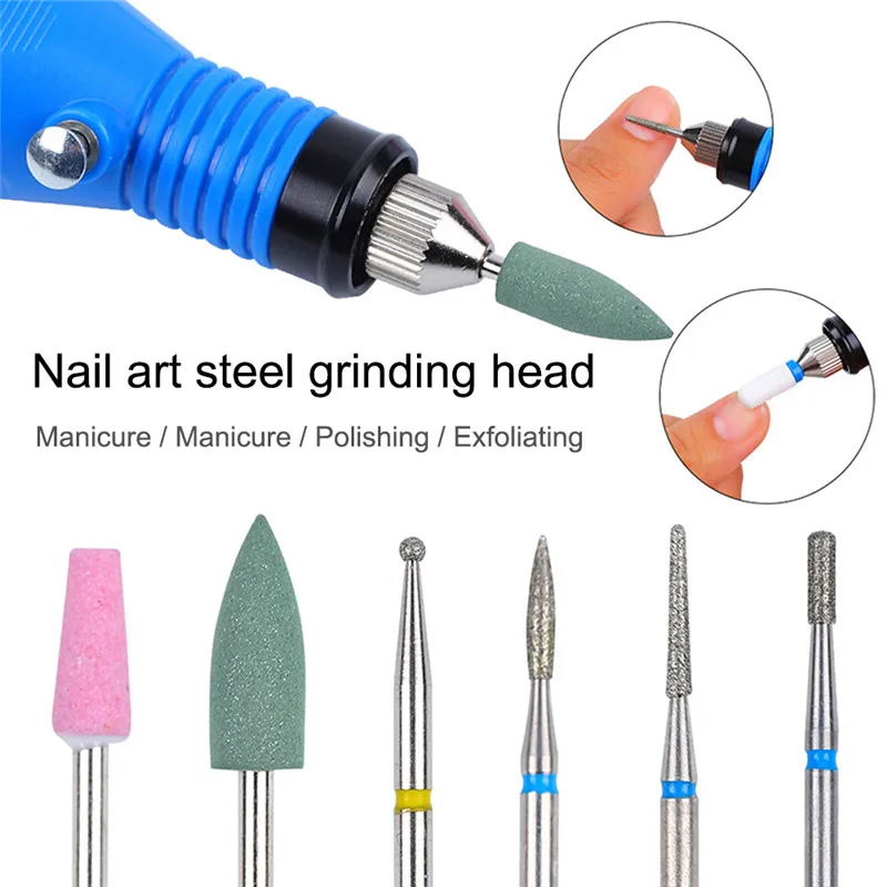 6pcs/set Diamond Nail Drill Bit Milling Cutter Electric Nail Rotary Files Burr Manicure Machine Accessory Cuticle Clean Tools