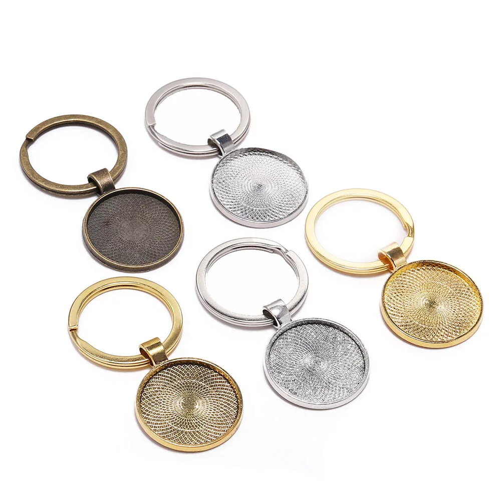 Porte-clés avec pendentif à base de cabochon en verre, cameo vierge, réglable de 25 mm, fournitures pour fabrication de bijoux, lot de 5