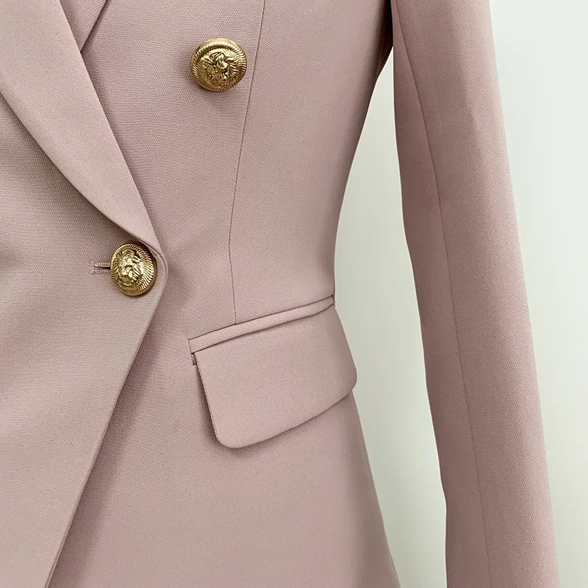 Высокое качество комплект из двух предметов для женщин шаль воротник Лев кнопка двубортный Офис Леди Блейзер Пальто+ девять брюки костюм женские брюки
