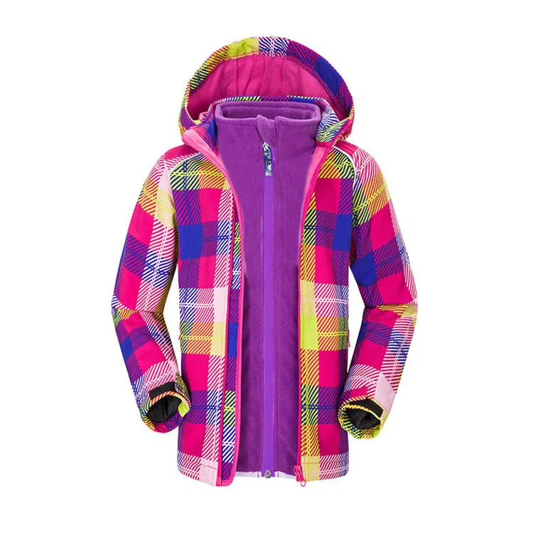 Benemaker Waterproof Outdoor Jackets For Boy Girl Animal Coats Fleece Winter Windbreaker 2PC Outerwear For Children YJ160 - Цвет: Purple Colorful