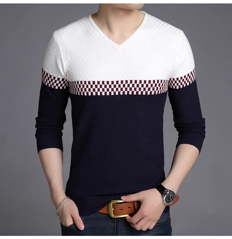 Fdfklak New Pullover Man Casual Korean V-Neck Men's Sweater Knitted Bottom Shirt Pull Noel Homme Long Sleeve Thick Sweaters