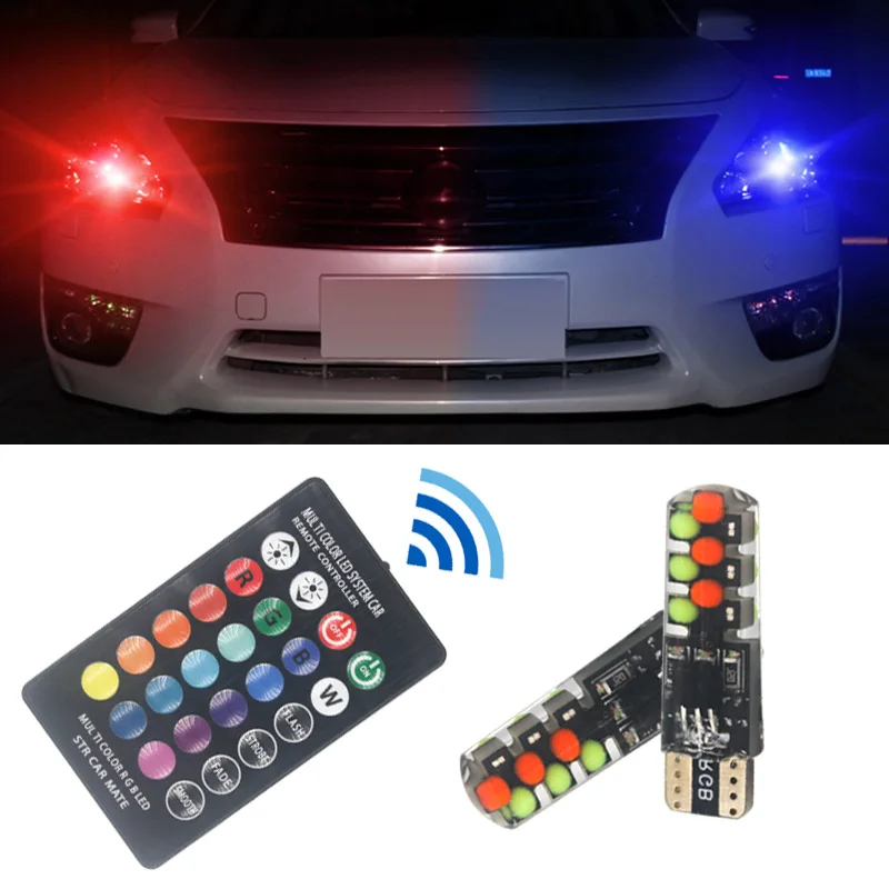 2pcs T10 w5w RGB LED Bulb 12SMD COB canbus 194 168 Car With Remote  Controller Flash/Strobe Reading Wedge Light Clearance lights –