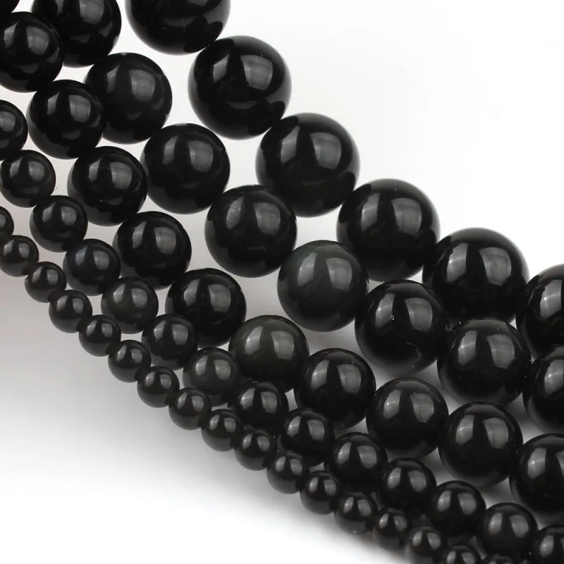 Натуральный черный обсидиан 4, 6, 8, 10, 12 мм круглые бусины из камня DIY мужские Подвески браслет ожерелье 15 дюймов для изготовления ювелирных изделий Новые