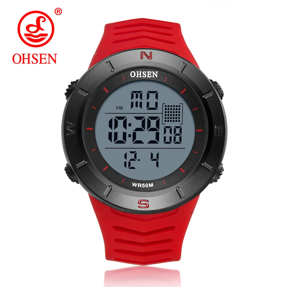 Новинка OHSEN модные цифровые электронные мужские наручные часы с ЖК-дисплеем 50 м водонепроницаемые Желтые Спортивные Военные мужские часы reloj hombre - Цвет: Red Watch