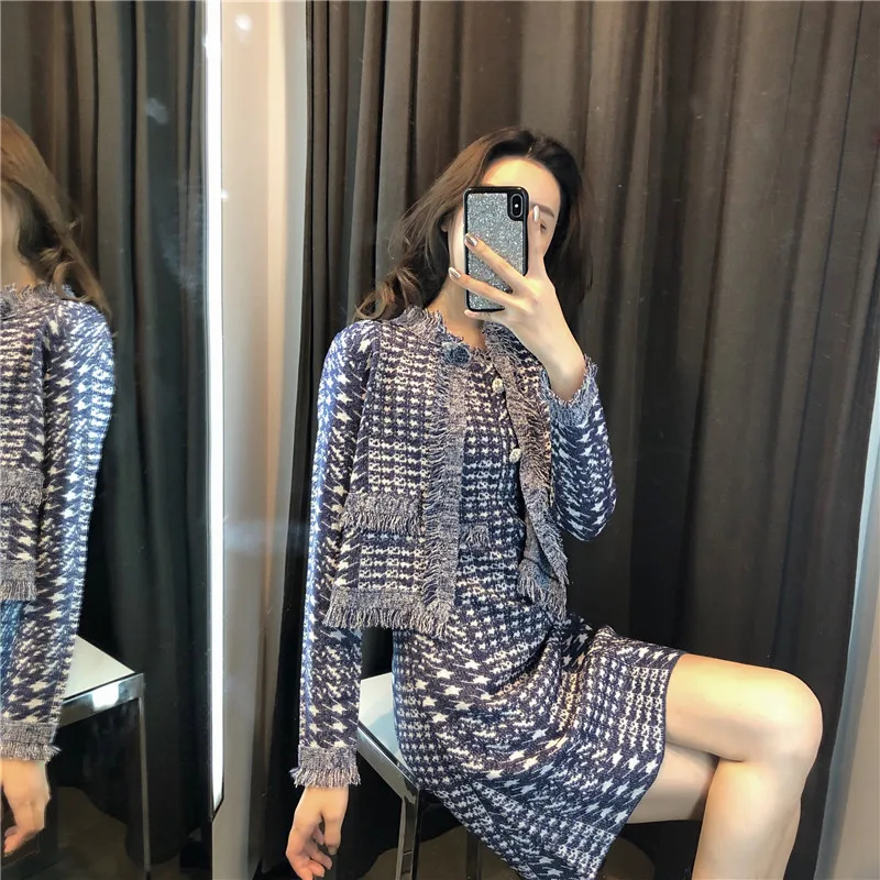 Женский стиль, модный Тонкий OL темперамент, короткая куртка с платьем, элегантный костюм из 2 предметов - Цвет: 3