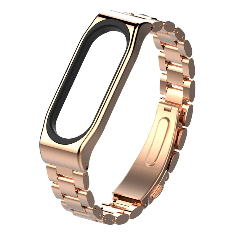 Mi jobs для mi Band 4 ремешок Смарт-часы браслет для mi Band 4 3 Xiao mi Band 4 3 браслет металлический без винтов нержавеющая сталь - Цвет: Rose Gold