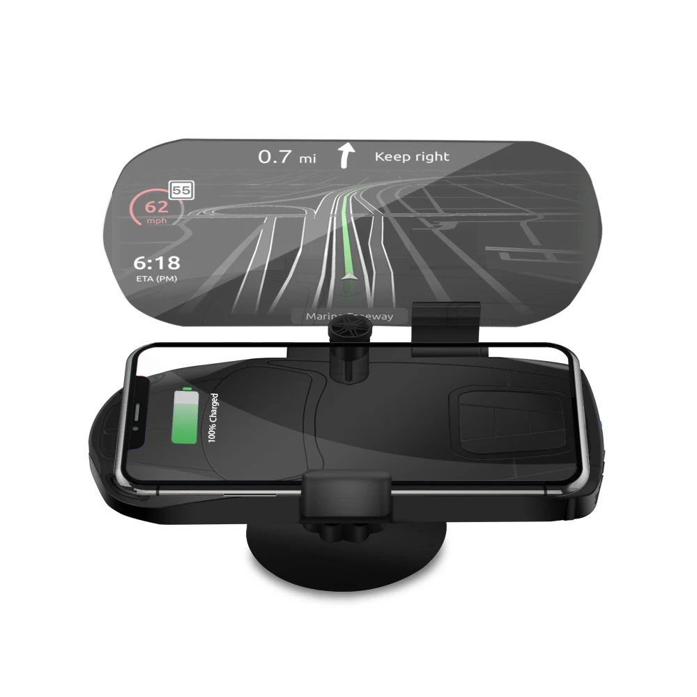 Автомобильная Беспроводная Подставка для зарядки HUD автомобильный держатель дисплея для мобильного телефона gps навигация автомобильный проектор скорости автомобильный держатель - Цвет: Black