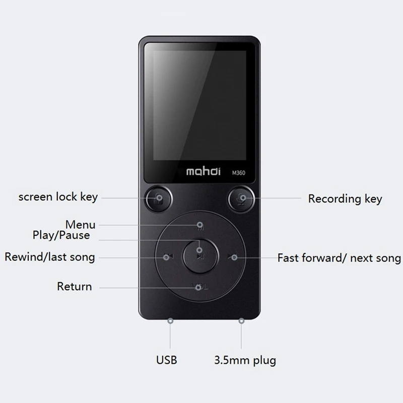 Mahdi M360 8G Mp4 Player Alarm Clock Fm Radio E-Book Recording Built-In Speaker Support Tf Card Metal Sport With Earphone
