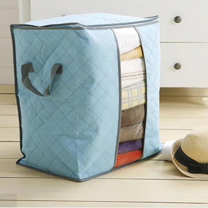 New Waterproof Portable Clothes Storage Bag Organizer Folding Closet Organizer For Pillow Quilt Blanket Quilt Bag Organizer#15 - Цвет: Небесно-голубой