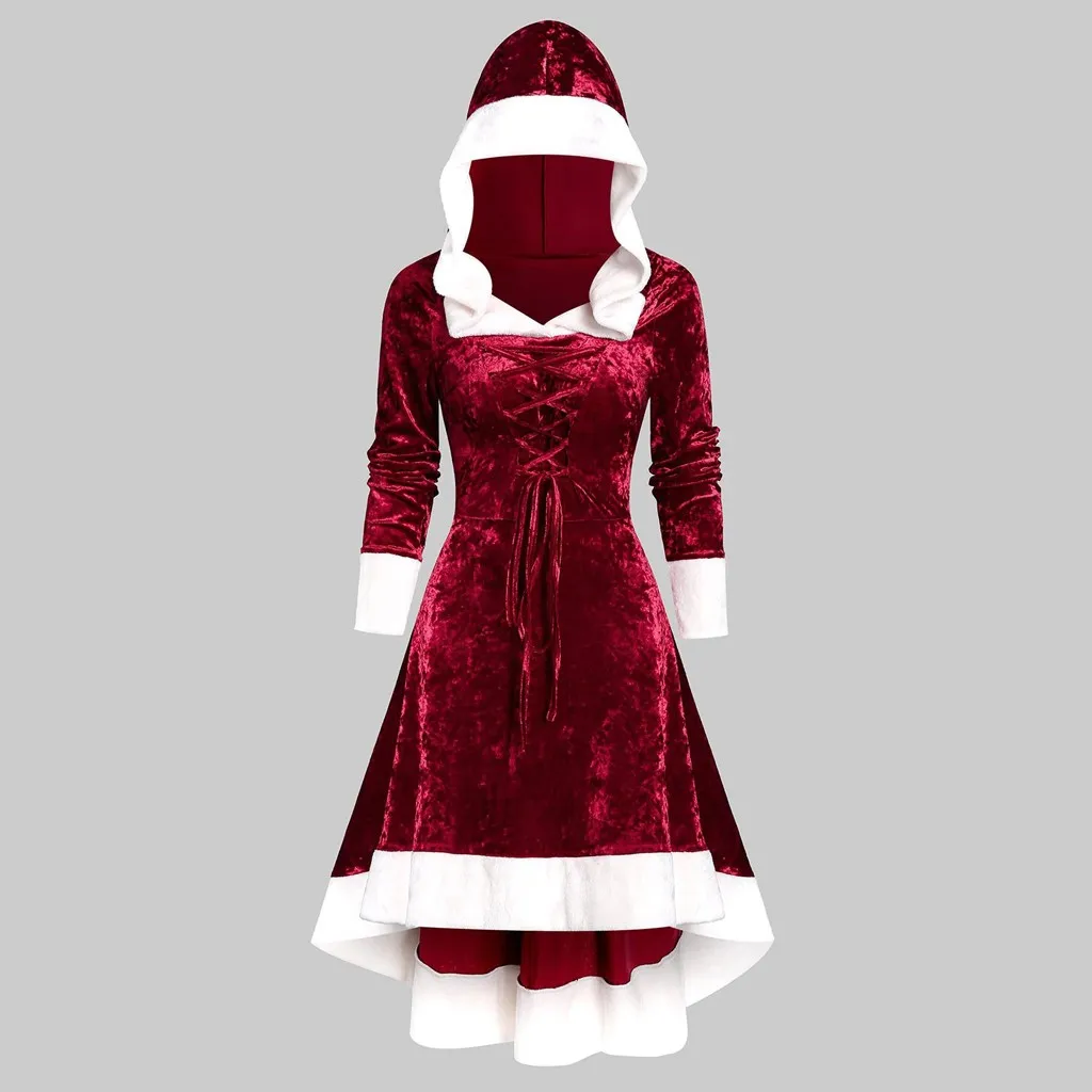 Robe hiver femme, женское платье, рождественское, с длинным рукавом, винтажный плащ, на шнуровке, высокое, низкое, Фланелевое, зимнее платье, vestidos ropa mujer