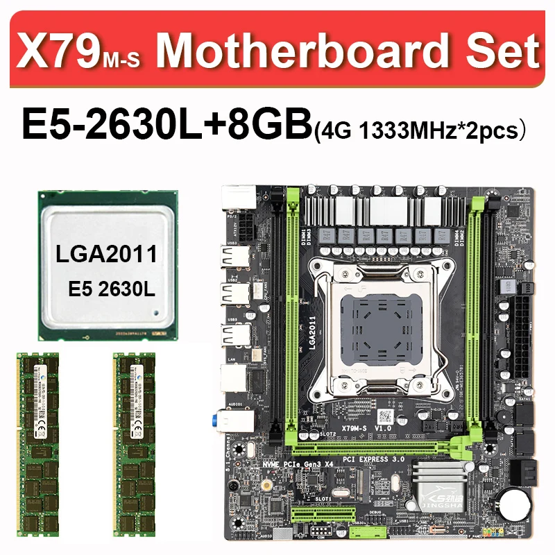 ^*Best Offers JING SHA X79 M-S motherboard LGA2011 E5 2630L CPU 2pcs x 4GB = 8GB DDR3 1333Mhz 10600 ECC REG Memory Set M-ATX combos M.2 SSD